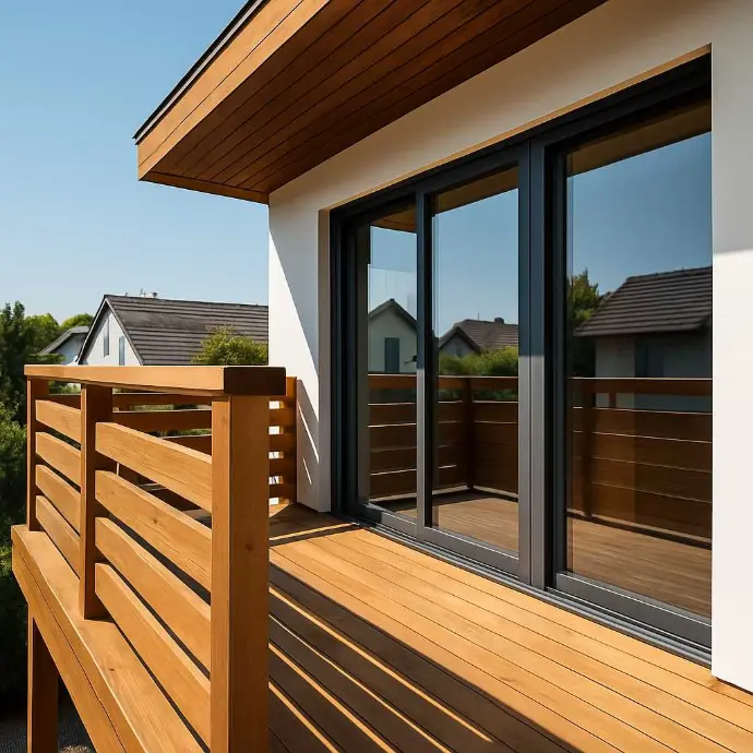 Moderner Holzbalkon in rechteckiger Form – stilvolles Balkondesign für zeitgemäßen Holzbau von Plangger im Bezirk Landeck